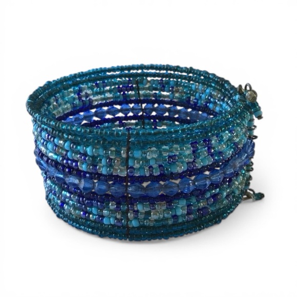 Multi‑Strand Seed Bead Open Cuff Bracelet – Shades of Blue & Gray - Picture 5 of 11